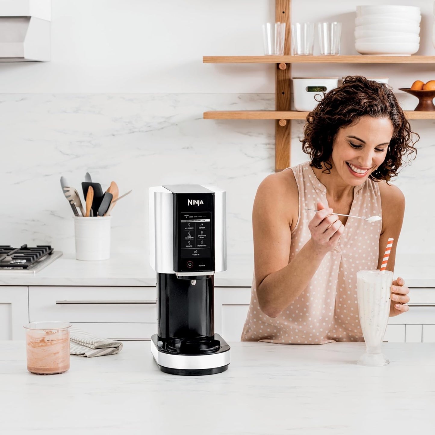 Ninja NC301 CREAMi Ice Cream Maker, for Gelato, Mix-ins, Milkshakes, Sorbet, Smoothie Bowls & More, 7 One-Touch Programs, with (2) Pint Containers & Lids, Compact Size, Perfect for Kids, Silver