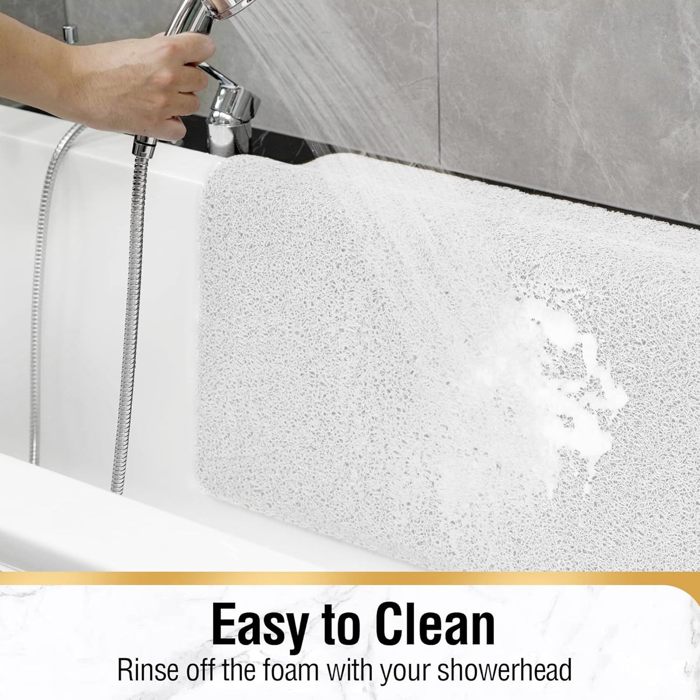 HITSLAM Shower Mat Non Slip, 24 x 16 Inch Bathtub Mat Non Slip with Drain, Soft PVC Loofah Bath Mat for Tub, Quick Drying Bathroom Shower Mat, Grey