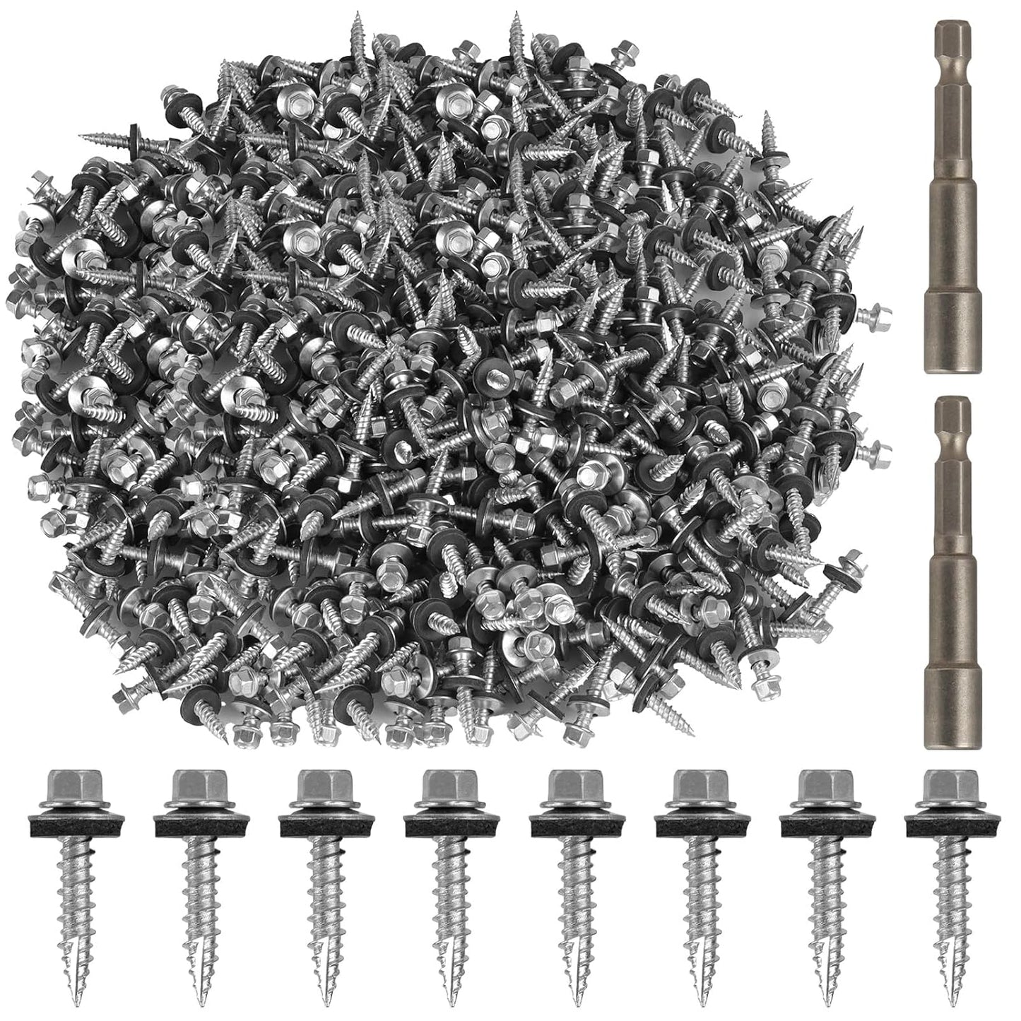 AOKLIT Hex Head Roofing Screws #10 × 1 Inch, 500Pcs Zinc Plated Self Tapping Metal Roof Screws with Rubber Washers for Metal and Corrugated Roofing Panels (Hex Socket Included)