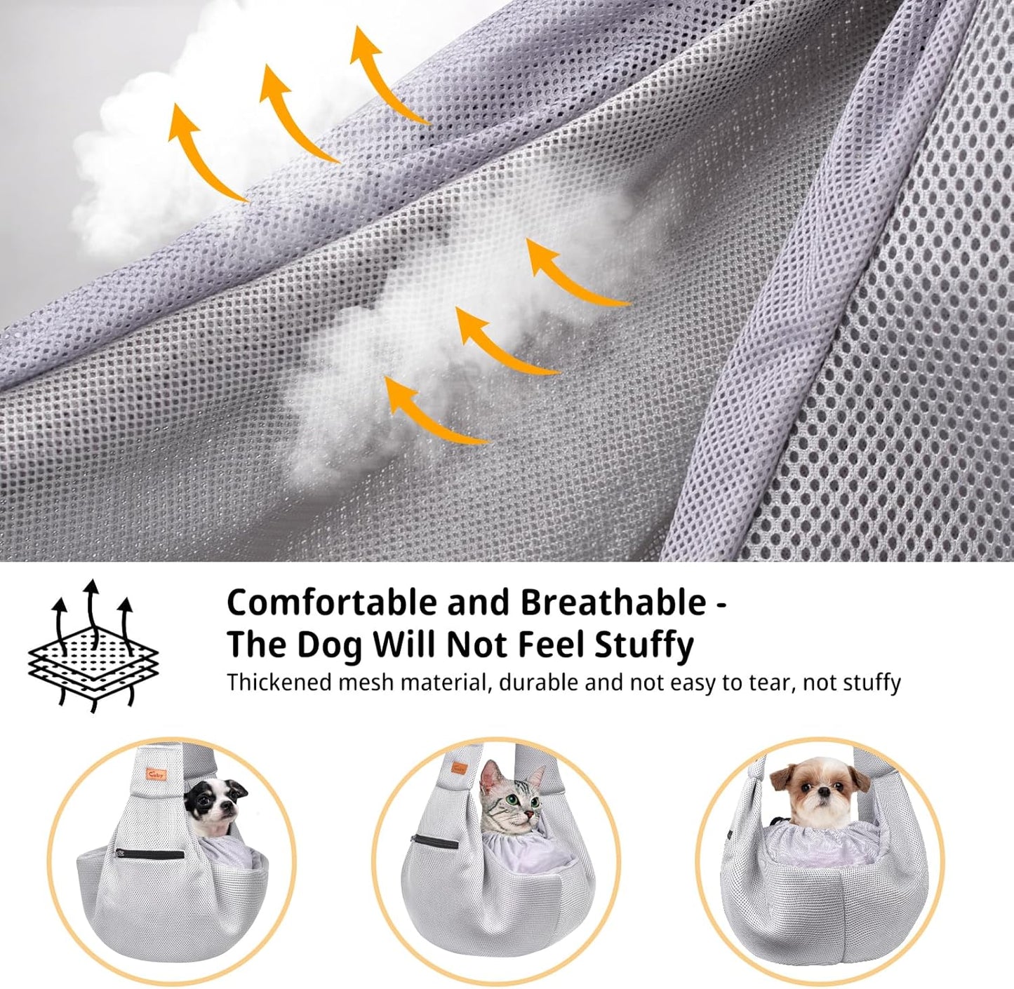Cuby Adjustable Dog Cat Sling Padded Hard Bottom Pet Carrier Sling Soft Carrying Puppy Bag for Small Dogs Cats Outdoor Travel (Grayish-White)