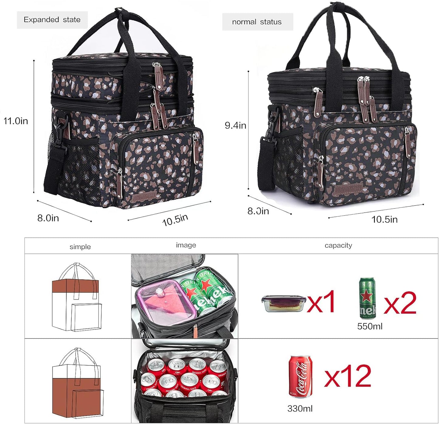 Lunch Bag Women Insulated Lunch Box for Work, Purple Expandable Large Lunch Bags, Leakproof Double Deck Lunch Box Cooler Bag(Purple)