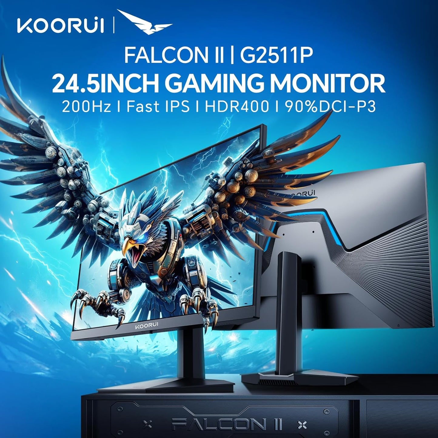 KOORUI Monitor 27 inch QHD 2K Fast IPS Gaming Monitor, 200Hz 1ms, HDR400,95% DCI-P3,Adaptive Sync,Tilt Pivot Swivel Vertical Height Adjustable,HDMI 2.0 &DP 1.4 Ports, G2722P, Black