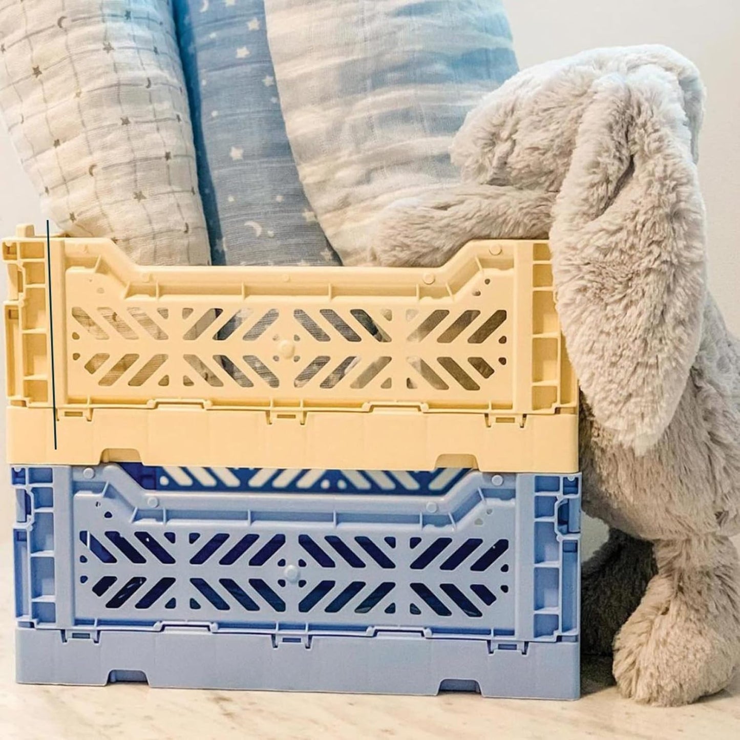 AYKASA Collapsible Storage Bins, Plastic Crate for Storage, Collapsible Crate, Utility Stackable Box (Small, Arctic blue)