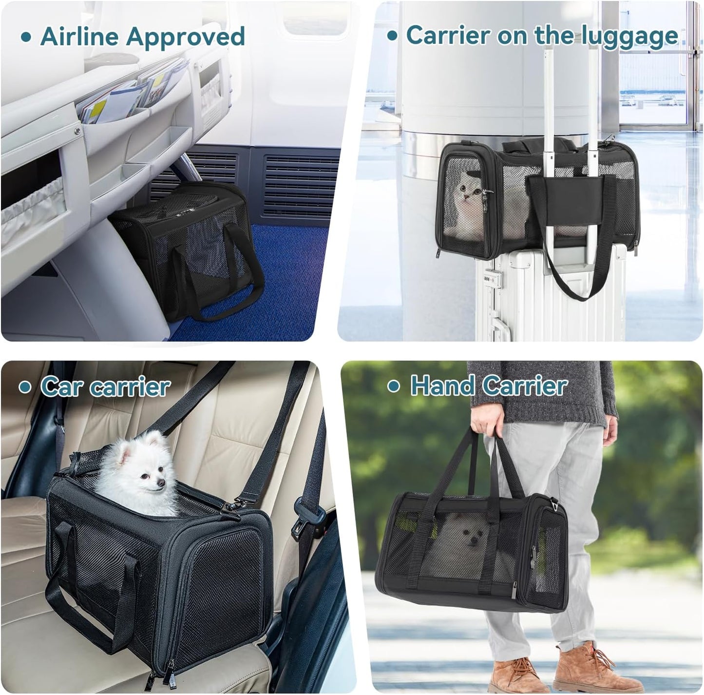 Petsfit Pet Carrier Airline Approved, Soft-Sided Cat Carrier with Patented Car Buckle, Lightweight and Collapsible with Adjustable Shoulder Strap, Soft Cushion,Green