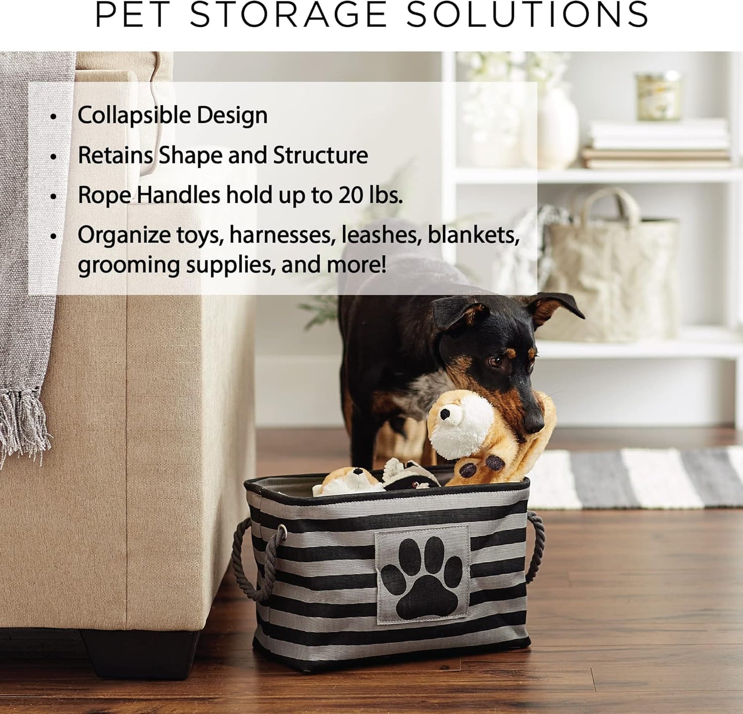 DII Bone Dry RoundSmall Pet Toy and Accessory Storage Bin, 12"(Dia) x9(H), Collapsible Organizer Storage Basket for Home Decor, Pet Toy, Blankets, Leashes and Food-Gray Stripes