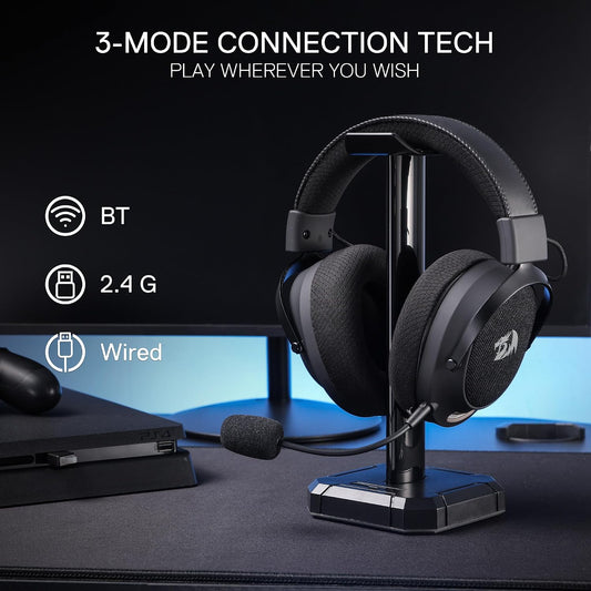 Redragon H858 3-Mode Wireless Gaming Headset, 53mm 7.1 Sound, Gray