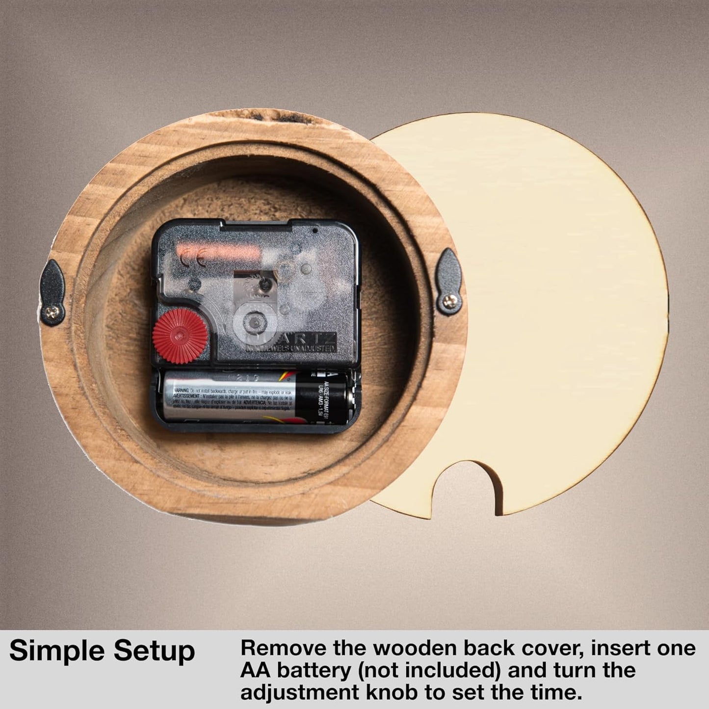 Driini Wooden Desk & Table Analog Clock Made of Genuine Pine (Light) - Battery Operated with Precise Silent Sweep Mechanism