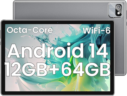 2025 Android Tablet, 10.1 Inch Android 14 Tablet Octa-Core, 12GB RAM+64GB ROM 1TB Expand, 2+8MP Camera, BT5, Tablets PC 2.4/5G WiFi 6,1080 IPS FHD Screen, Tablets Android Gifts for Men Women