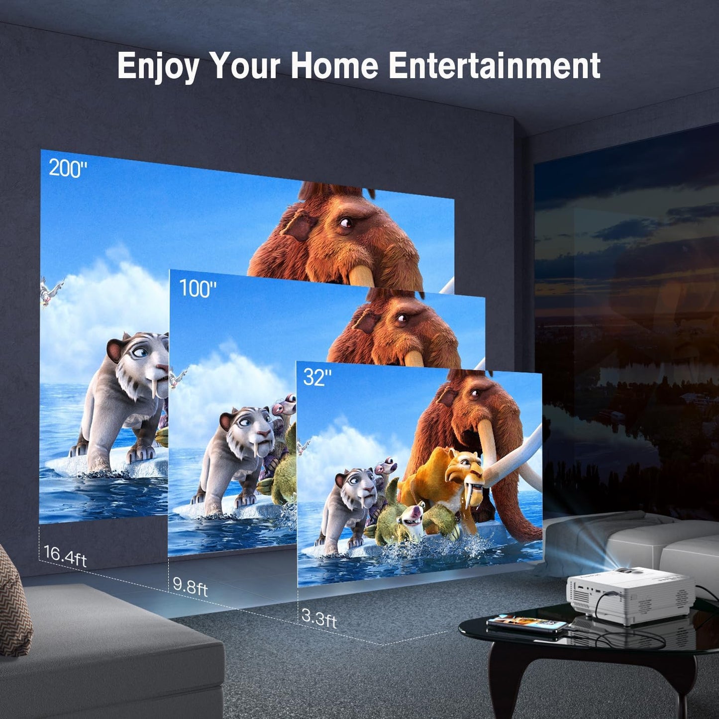 XuanPad Projector, 2023 Upgraded Mini Projector, Portable Video Projector HD 1080P Supported, 55000 Hours Home Projector, Compatible with TV Stick, HDMI, VGA, USB, AV, Laptop, iPhone, Android, White