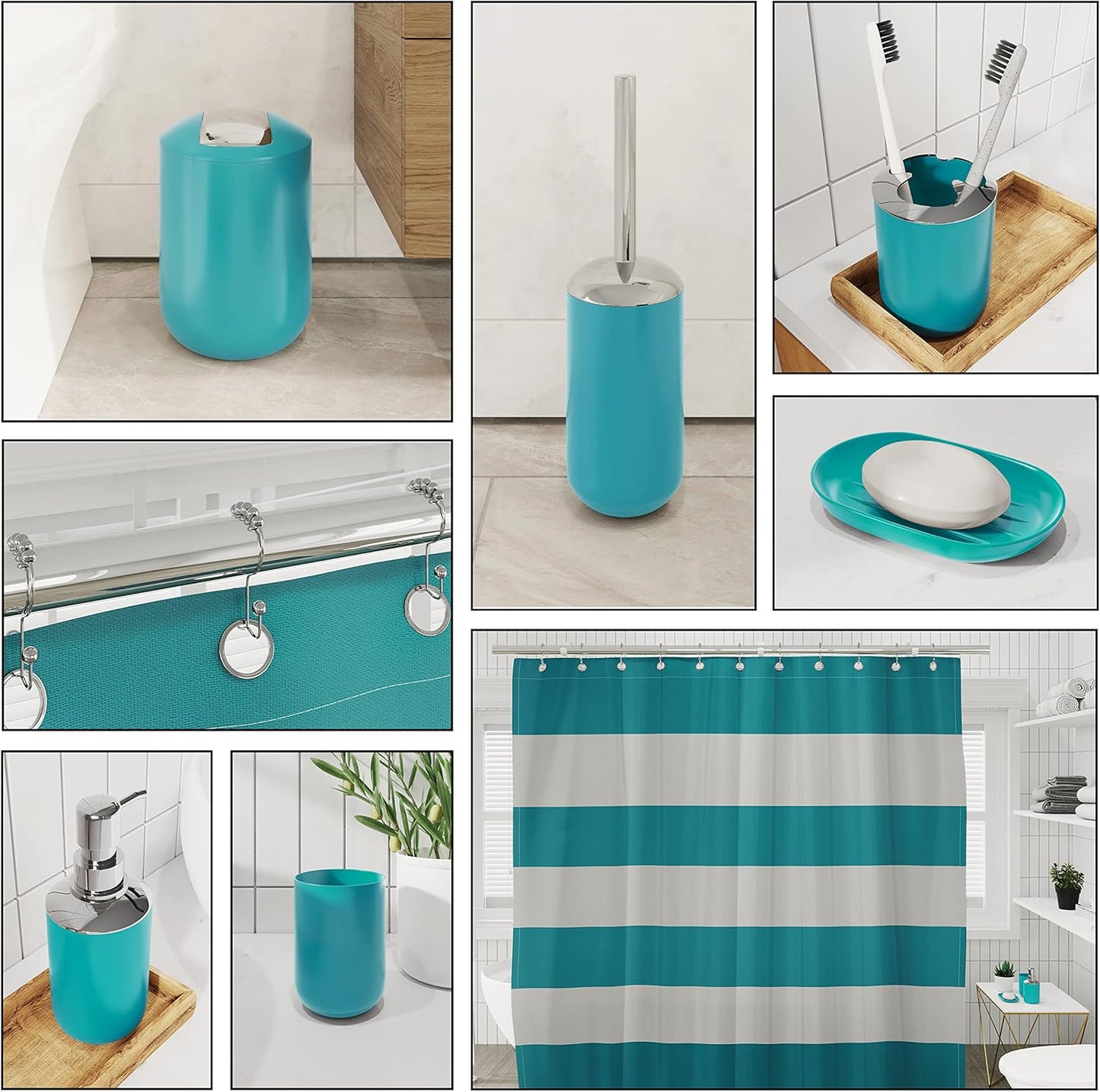 Clara Clark Bathroom Set - Gray Bathroom Accessories Set, Bathroom Sets with Shower Curtain and Rugs, 23PC Shower Curtain Set with Liner, Soap Dispenser, Soap Dish, Toilet Brush Holder, and Trash Can