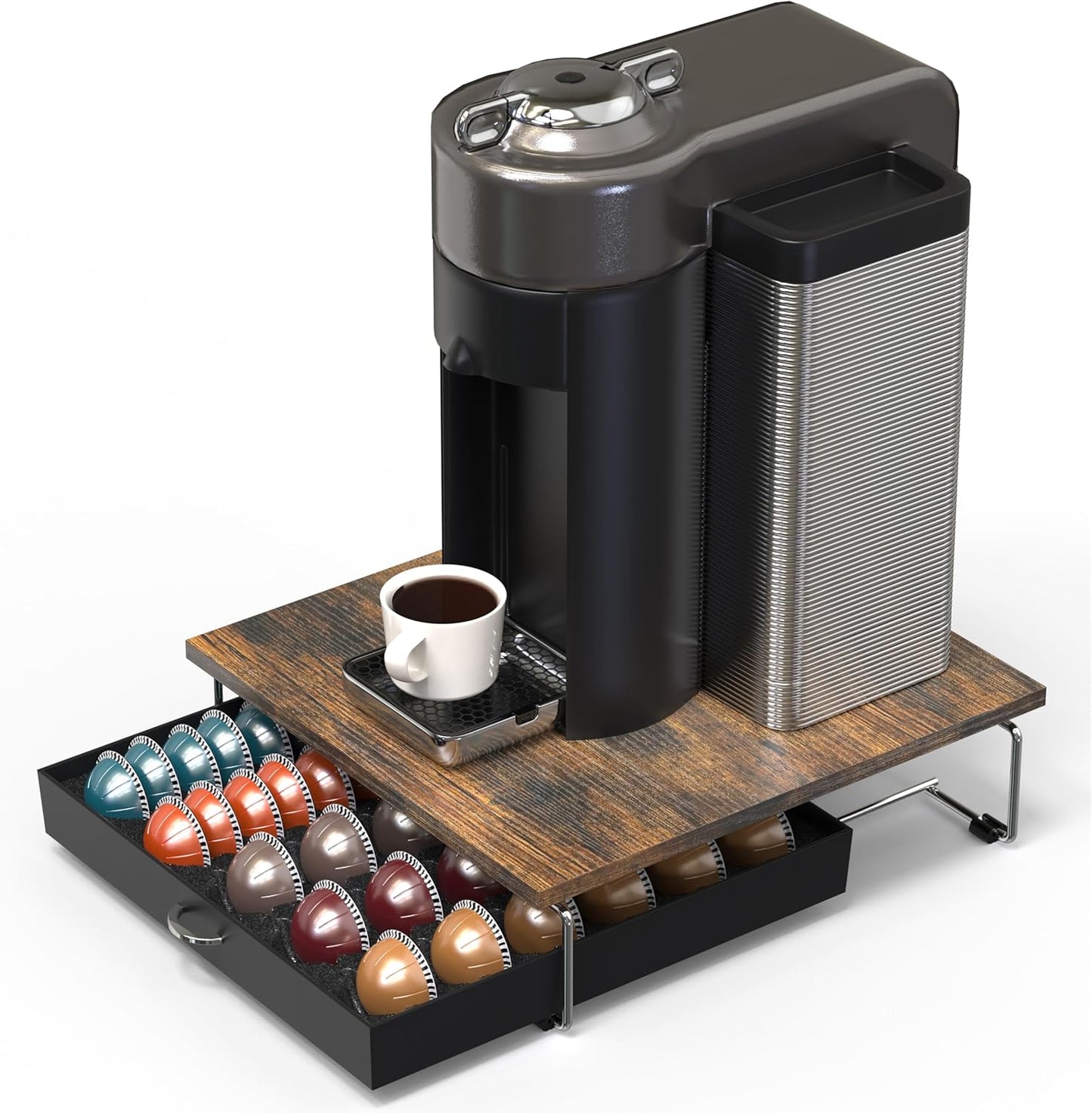 DecoBrothers Vertuo Pod Holder VertuoLine Drawer Storage for Nespresso Coffee Capsules, Crystal Tempered Glass, White