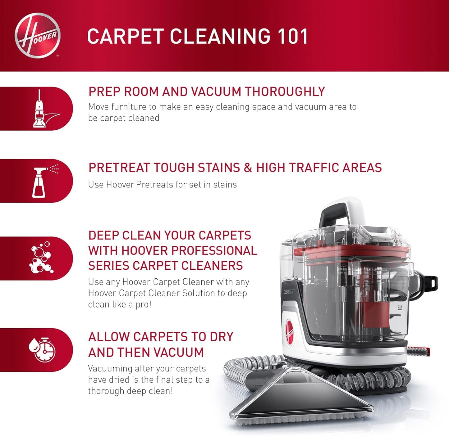 Hoover CleanSlate Carpet & Upholstery Spot Cleaner, Stain Remover, Portable, FH14000V, White