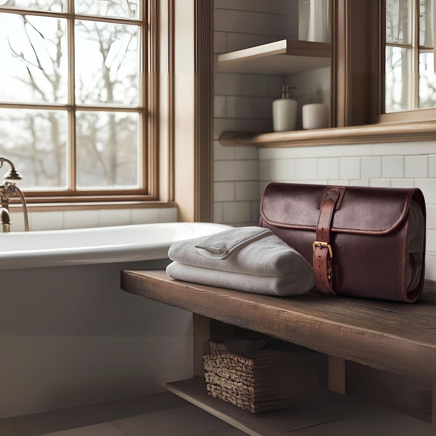 LEATHER VILLAGE Hanging Toiletry Bag for Men & Women, Handcrafted Vintage Cosmetic & Shaving Organizer Travel Dopp Kit- Brown