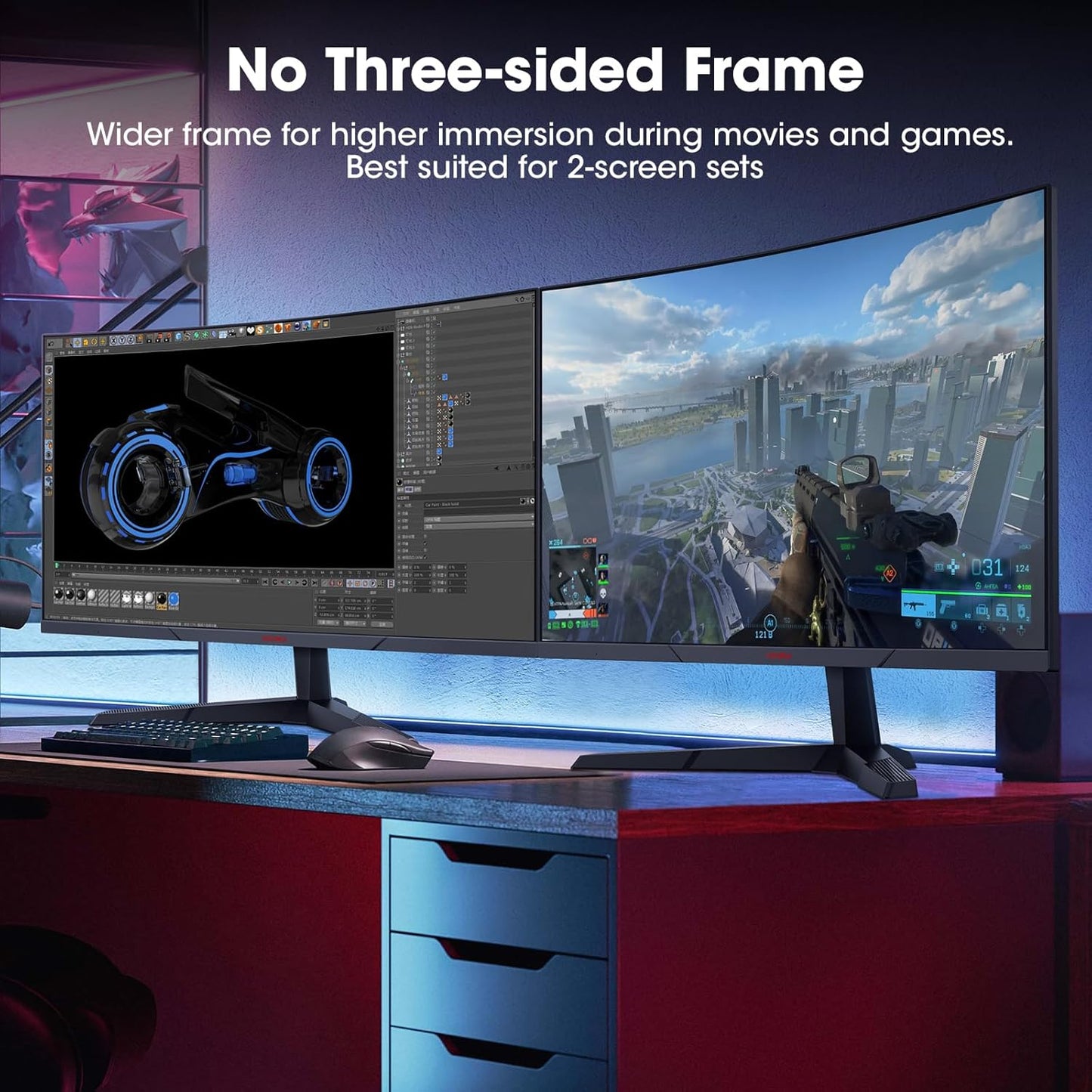 KOORUI 24 Inch Gaming Monitor - FHD 1080P Curved Monitors 180Hz VA, Built-in Adaptive Sync with 1ms, 1500R with Ultra-Thin, HDMI X2 / DP, VESA Compatible, Tilt Adjustable, Eye Care 24E6CA