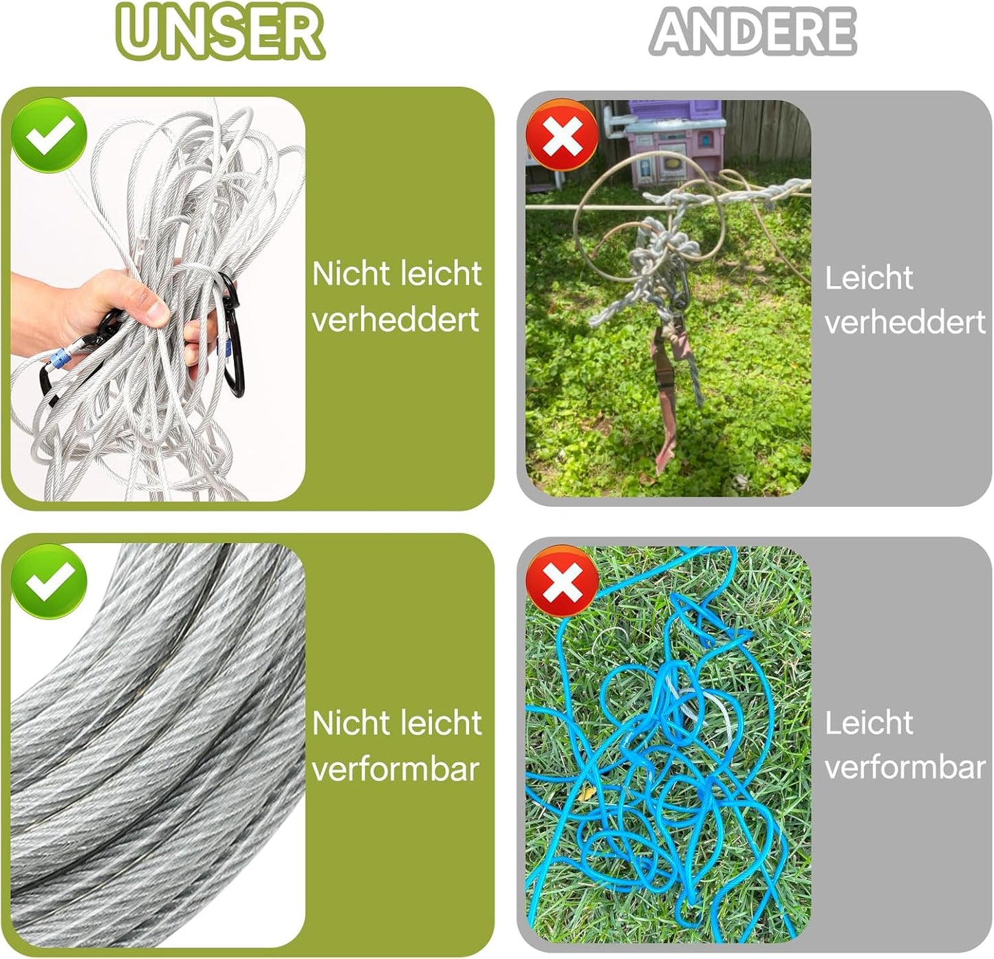 Furggis Dog Tie Out Cable,10/15/20/30/50FT Dog Run Cable for Yard and Camping Outdoor,Heavy Duty Dog Tether for Medium Large Dogs Chew Proof,1000lbs Break Strength,Reflective