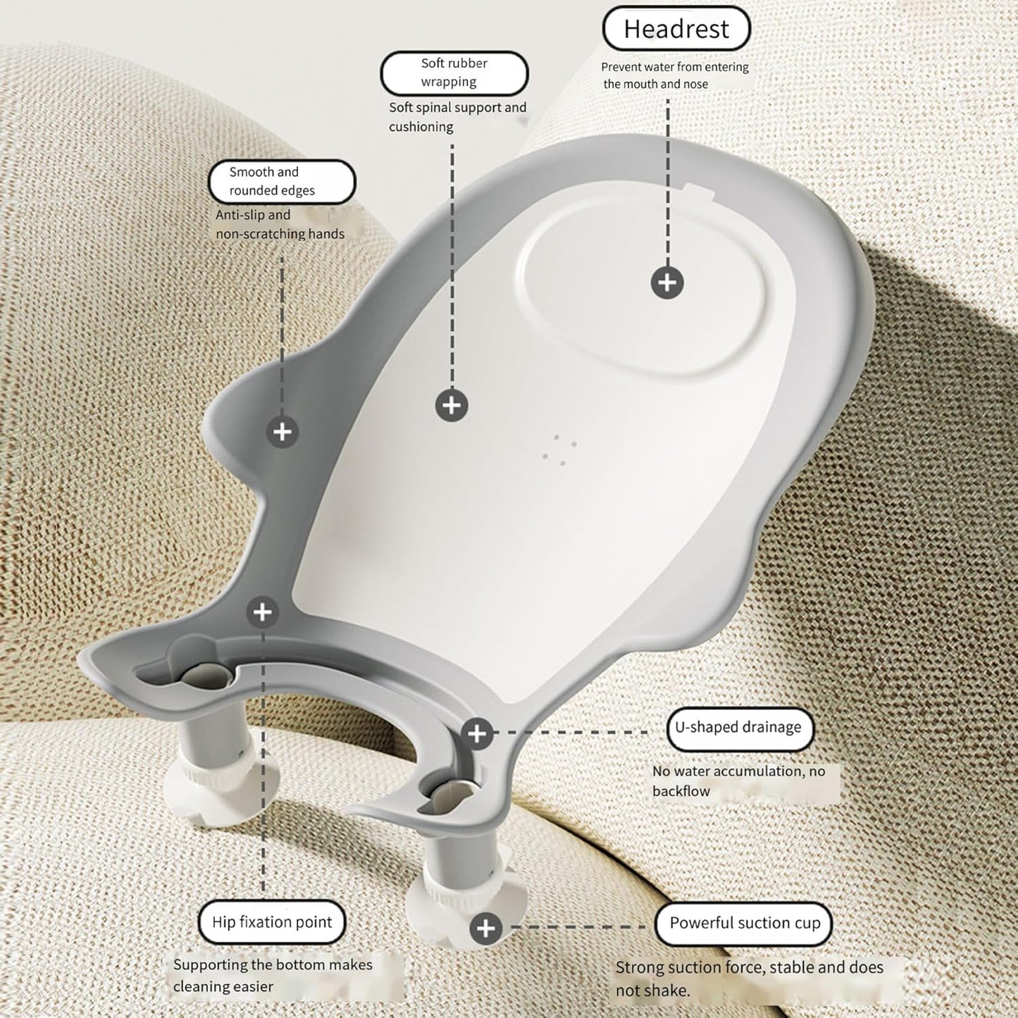 Baby Bathtub, Adjustable Soft Non Slip U Shaped Drainage Baby Bath Support With Suckers For Babies 0-12 Months Home Use, Products