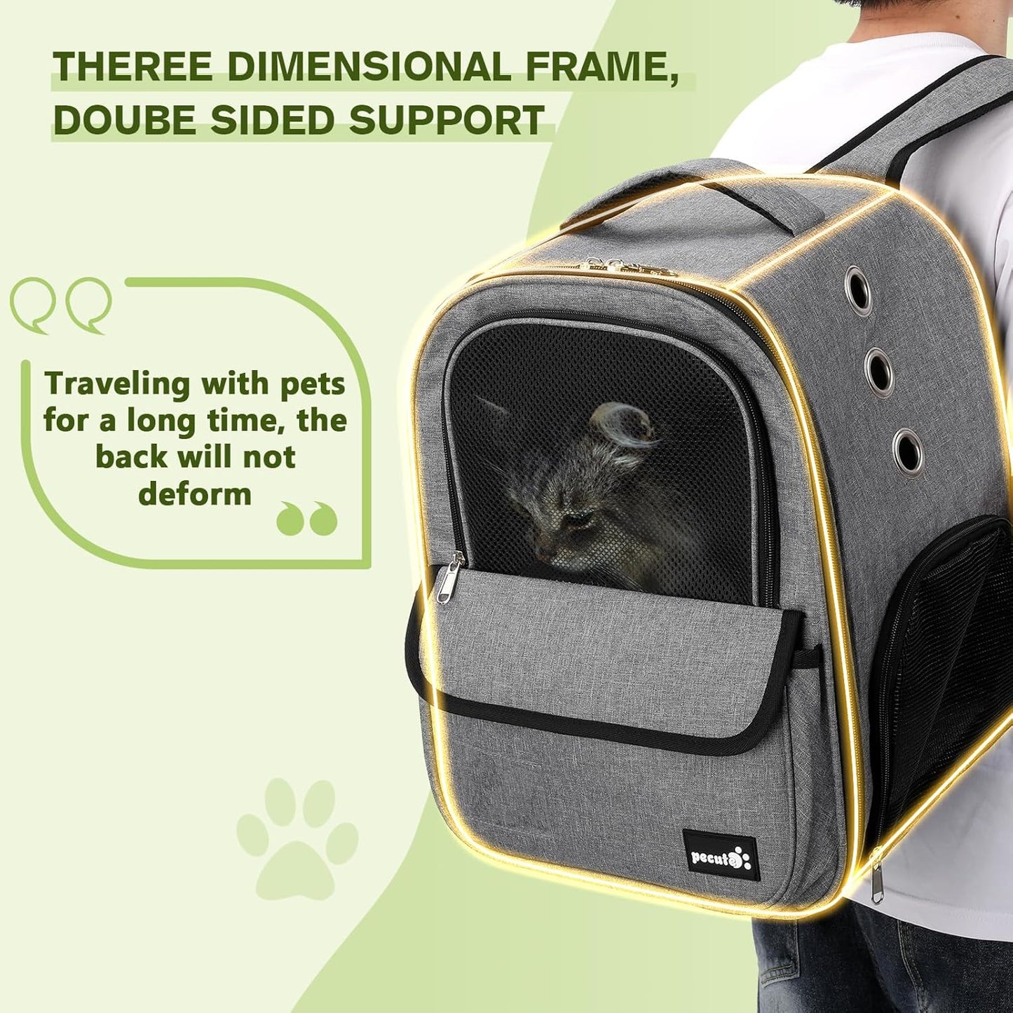 Pecute Cat Backpack up to 13 lbs, Cat Backpack Carrier with Breathable Scratch-Resistant Mesh, Visible Window, 2 Side Openings, Backpack for Cats, Puppies or Rabbits,Great for Travel Hiking Camping