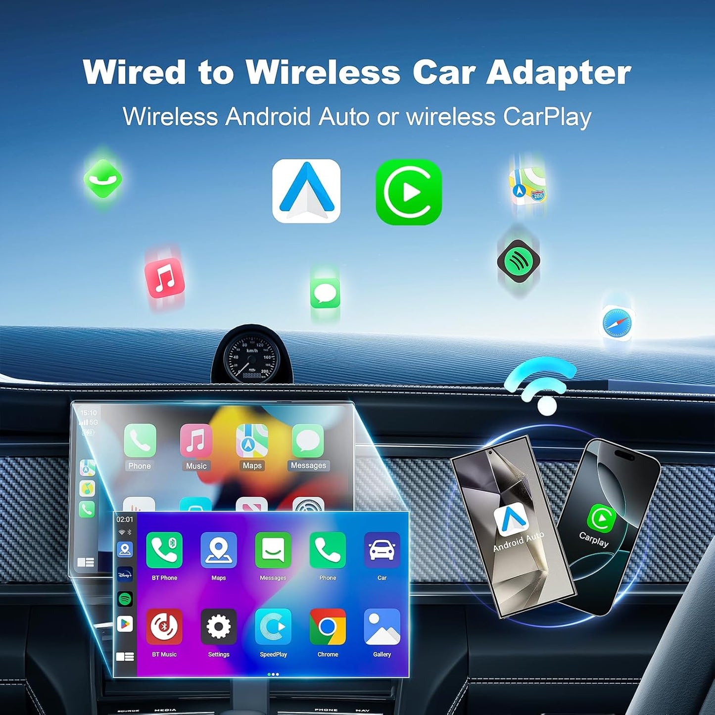 2 in 1 Wireless CarPlay Adaptor & Android Auto Adaptor for iPhone/Android, 2025 Mini Portable Car Dongle for Cars with OEM Wired CarPlay/AA from 2016, Stable Car Control & No Delay