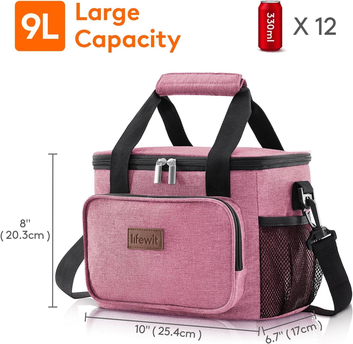 Lifewit Large Lunch Bag for Adults, 24-Can 15L Insulated Lunch Box Leakproof Soft Cooler Cooling Tote for Men Women, Waterproof Reusable Cooler Bags for Work Office Outdoor Picnic Camping, Black
