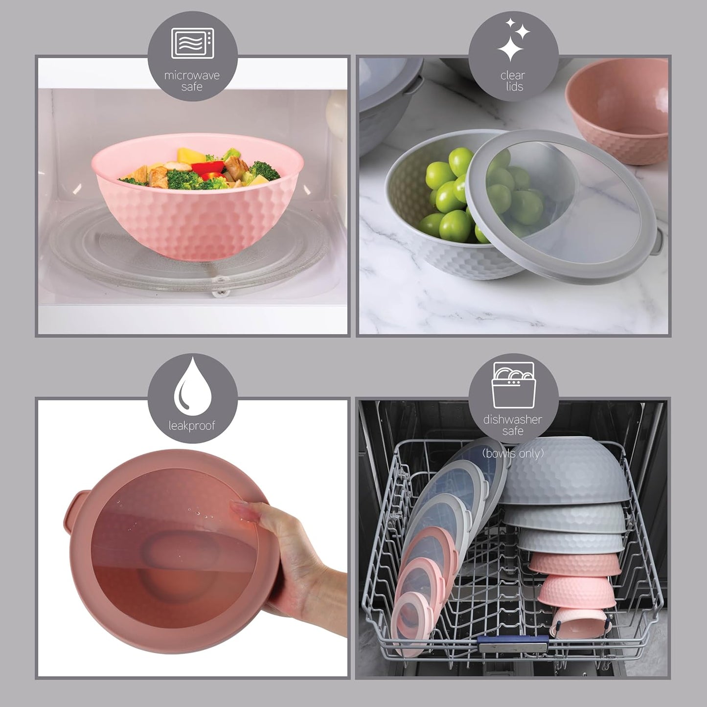 COOK WITH COLOR Mixing Bowls with TPR Lids - 12 Piece Plastic Nesting Bowls Set Includes 6 Prep Bowls and 6 Lids, Microwave Safe Mixing Bowl Set (Green)