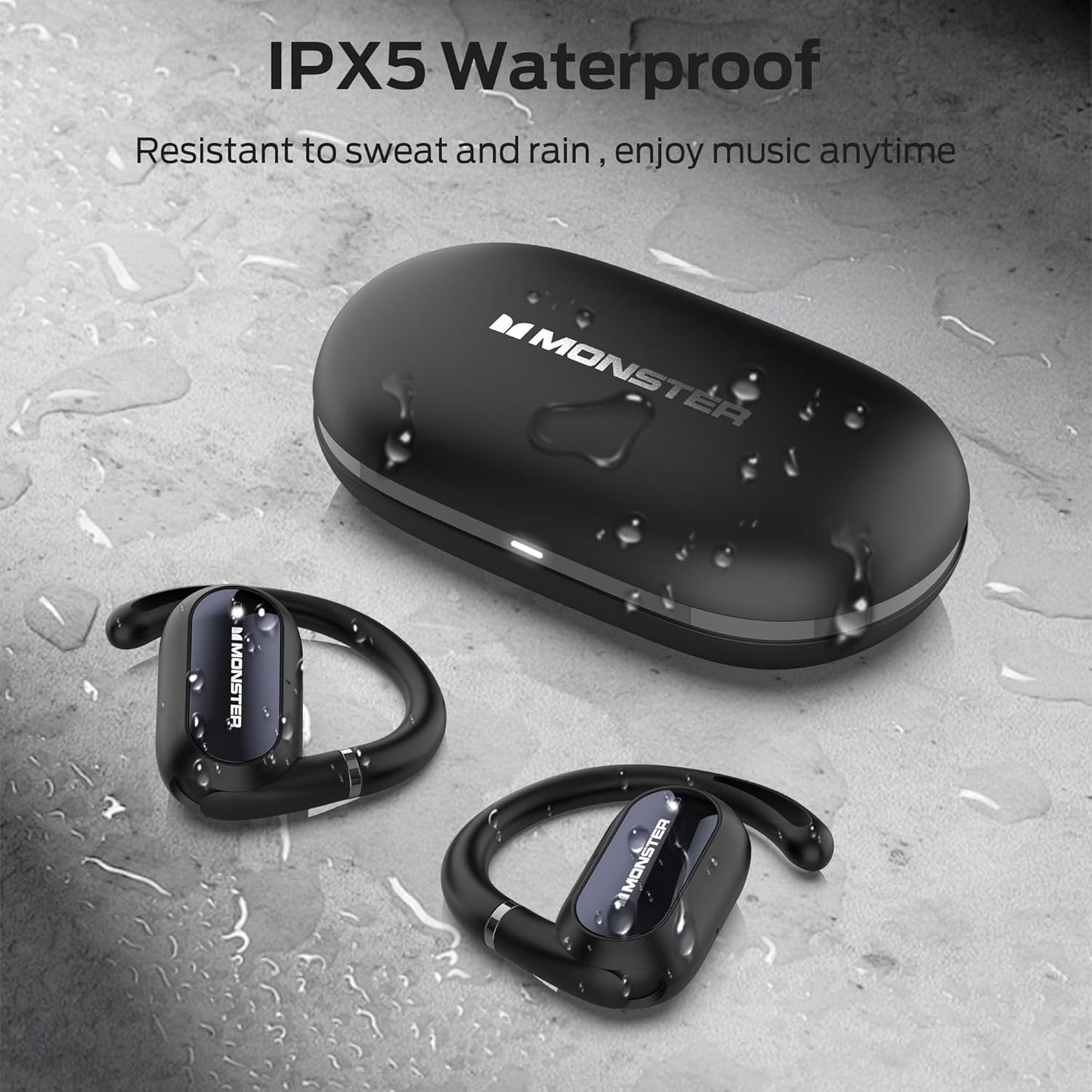 Monster Open Ear AC322, Bluetooth 5.4 Headset, 36H Battery Life, IPX5 Waterproof, Clear Communication, Ergonomic Design, Ear Angle Adjustable, Not Easy to Fall Off Wireless Bluetooth Headset.