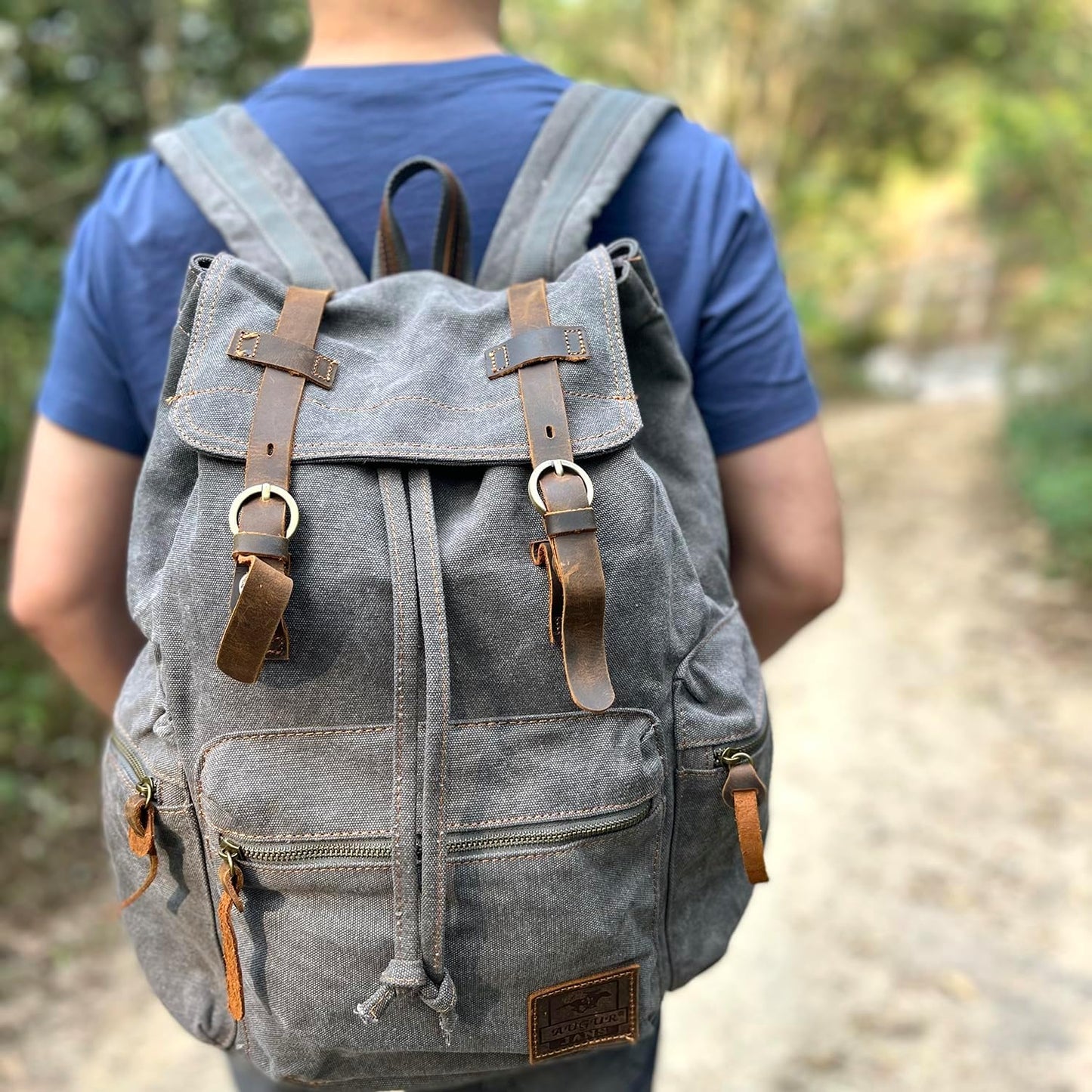 AUGUR Canvas Backpack,17 inch Laptop Backpack Vintage Canvas Leather Backpacks Casual School College Bag Pack Bookbag Hiking Travel Rucksack Daypack (L-Coffee)