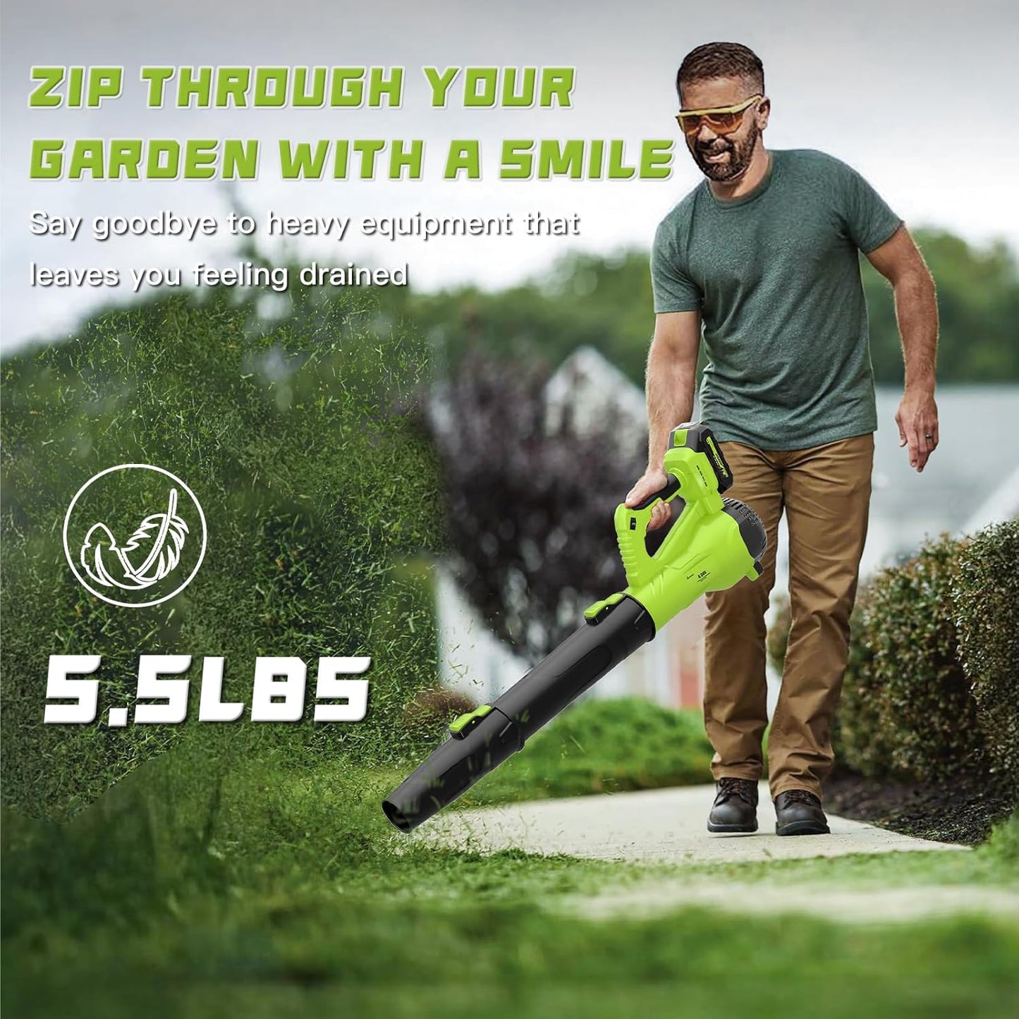 GREENER 21V Leaf Blower Cordless - 460CFM/145MPH Turbo Mode Electric Leaf Blower with 2 X 4.0Ah Battery and Fast Charger Included, Blowing Leaves and Dust, Patio Cleaning