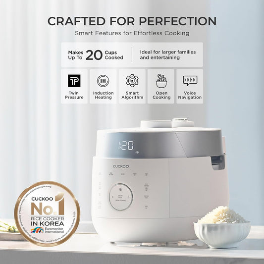 CUCKOO CRP-LHTR1009F | rice cooker 10 Cup (Uncooked) Twin Pressure Induction Heating Cooker | 16 Menu Options: High/Non-Pressure Steam & More, Stainless Steel Inner Pot, Made in Korea | White