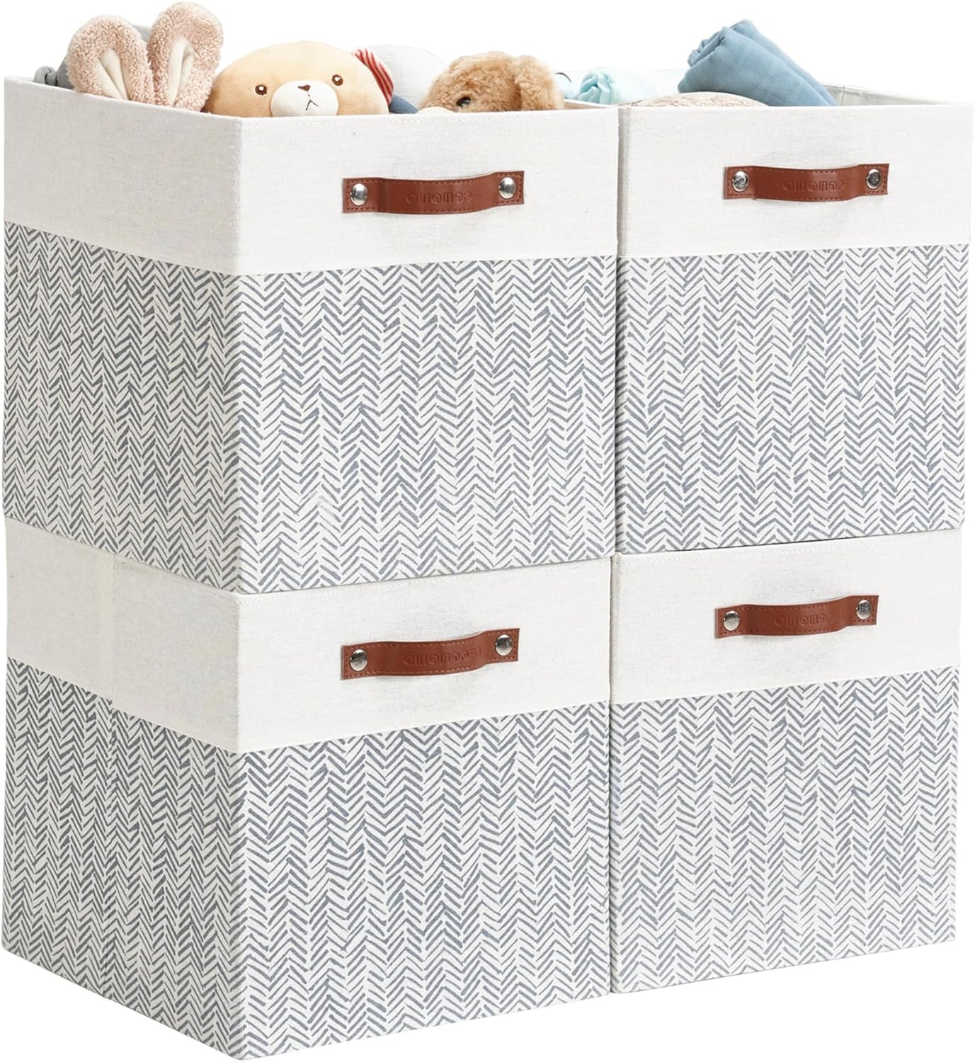 DECOMOMO Fabric Cube Storage Bin - Storage Baskets for Shelves, Kallax (Grey & White, 13 inch Cube) - 4 Pack