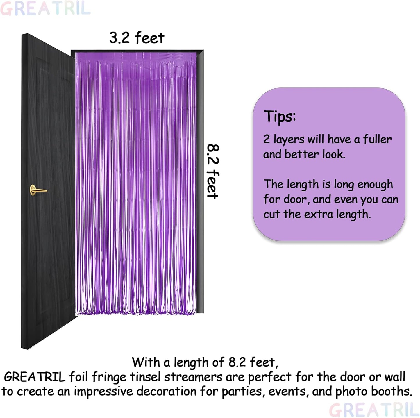 GREATRIL Iridescent Party Tinsel Fringe Backdrop Decorations - Holographic Foil Streamers Curtain for Mermaid/Under The Sea/Frozen/Ocean/Disco/Birthday Themed 3.2ft x 6.5ft - 2 PCS