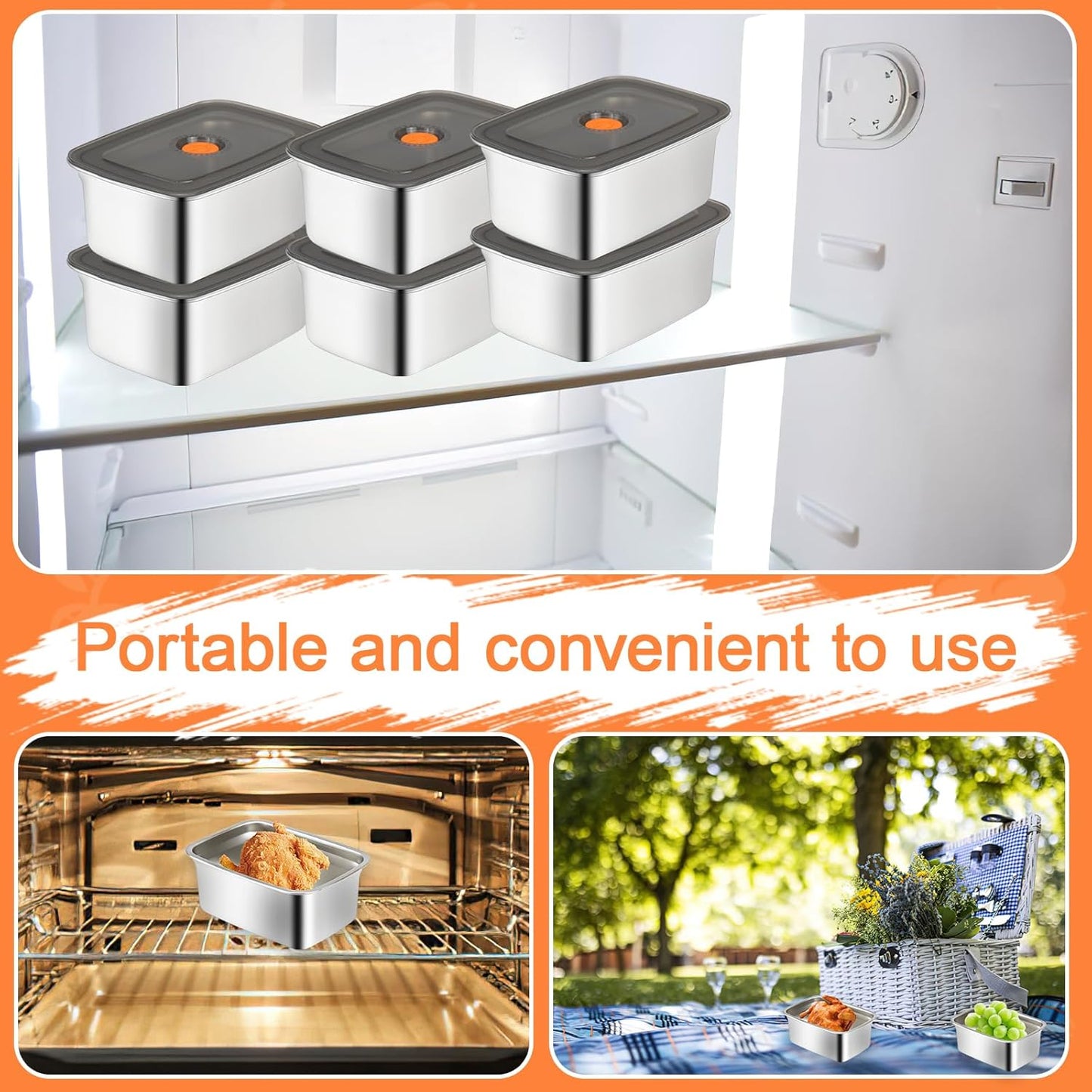 10 Pack Stainless Steel Food Storage Containers with Leak-Proof Lids, 50 oz / 1500 ml Airtight Bento Lunch Box Metal Meal Prep Container Stackable & Reusable for Fruit Snack Leftovers Freezer Safe