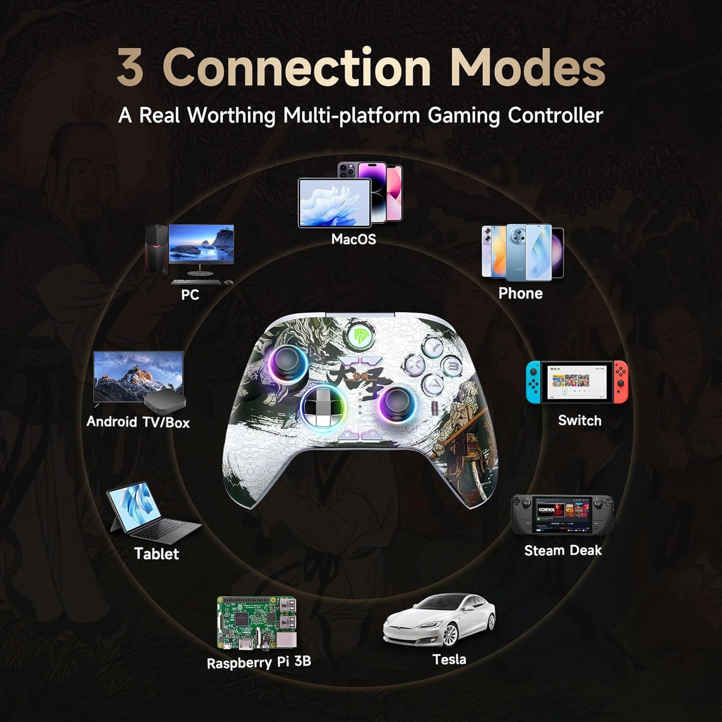 EasySMX X15 PC Controller - Enhanced Wireless Bluetooth Controller with Hall Joysticks/Hall Triggers/RGB Lighting - No Stick Drift, No Dead Zone - Work for Windows PC, Android, Steam and Switch