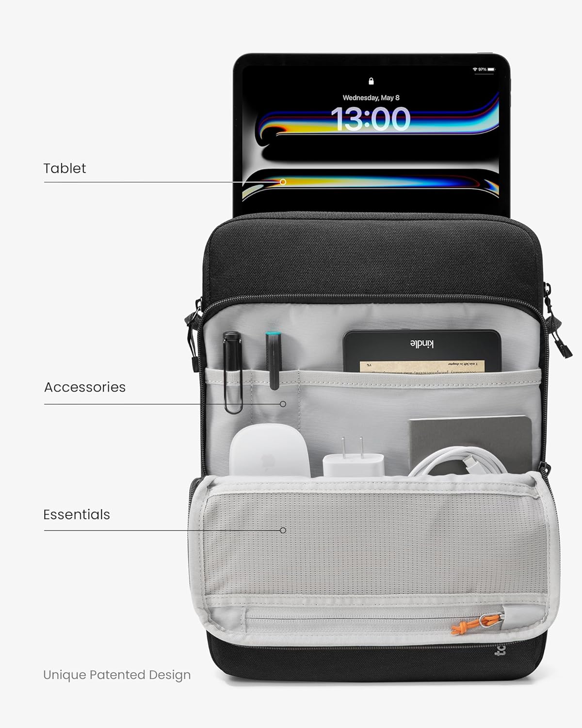tomtoc DefenderAce-A03 360 Protective Laptop Shoulder Bag for 16-inch New MacBook Pro M4/M3/M2/M1 Pro/Max 2024-2019, Water-Resistant Well-Organized Accessory Sleeve Case with Handle