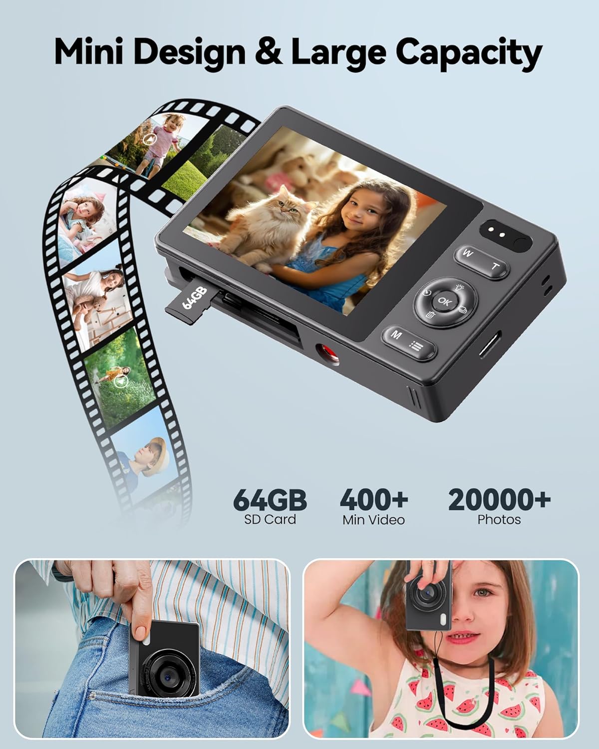 64GB Digital Camera for Kids Photography: 48MP Mini Camera Anti Shake 1080P Video Camera Autofocus 16X Zoom Anti Shake Point and Shoot Camera 2 Batteries Gift for Kid Student Beginner Black