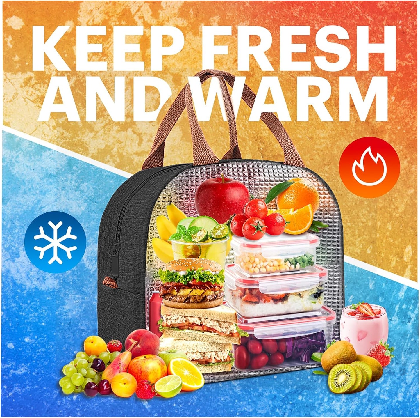 Lunch Bag for Women & Men Adult Insulated Lunch Box, Small Leakproof Cooler Food Lunch Containers Reusable High Capacity Lunch Tote Bags for Work, Travel, Outdoor