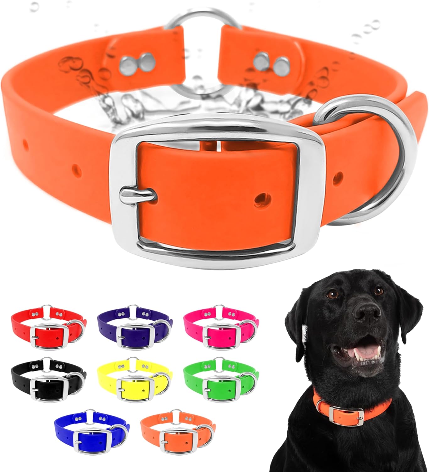 Regal Dog Products Medium Orange Dog Collar with Heavy Duty Double Buckle & D Ring | Vinyl Coated, Custom Fit, Adjustable Biothane Dog Collar Chew Resistant Waterproof Center-Ring Collar for Dogs