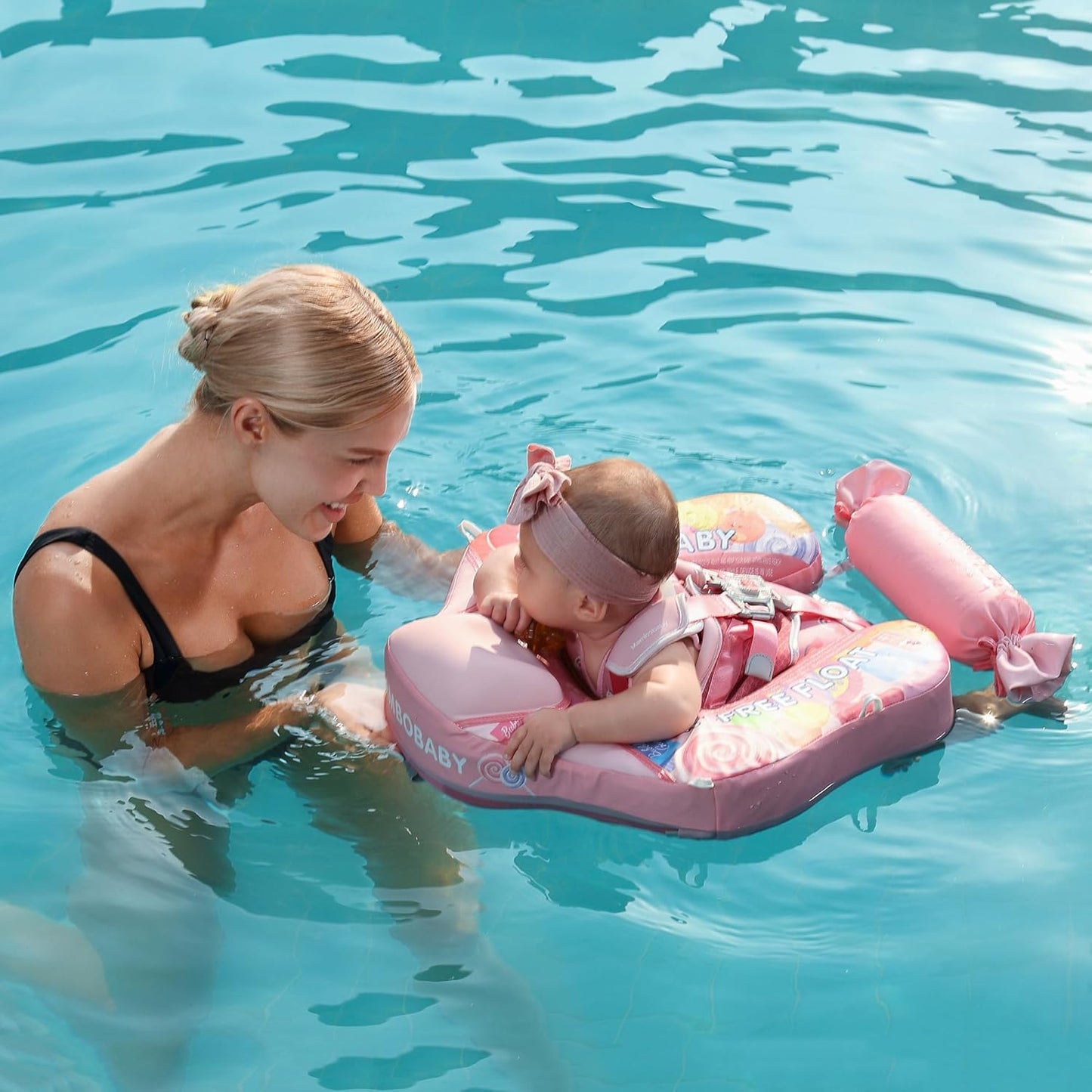 Mambobaby Baby Swim Float with Canopy, Non-Inflatable Solid Baby Float, Upgrade Soft Skin-Friendly Material Infant Swim Float