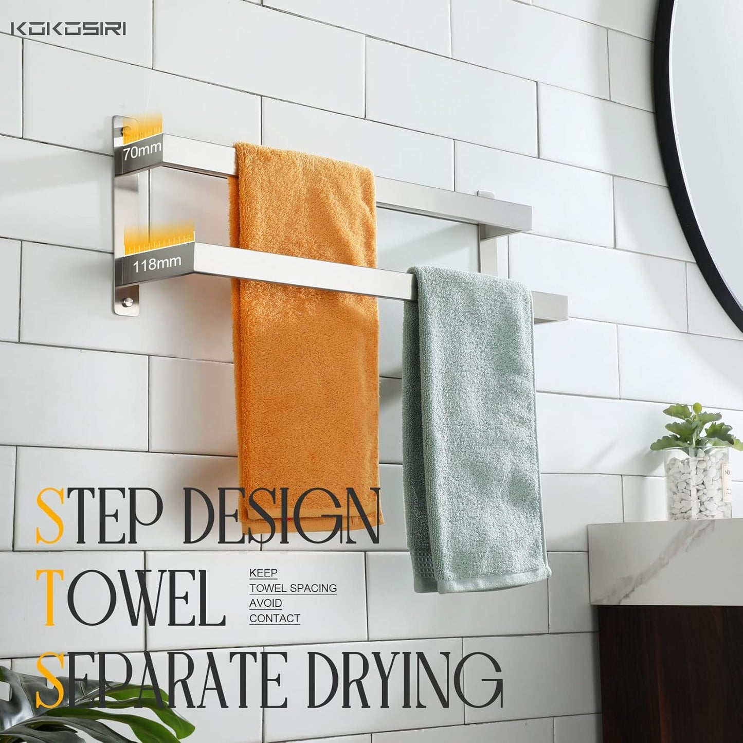 KOKOSIRI Towel Bars Black Bath Towel Holders 20 Inches Bathroom 2-Tiers Ladder Towel Rails Wall Mounted Towels Shelves Rack Stainless Steel, B5008BK-L20