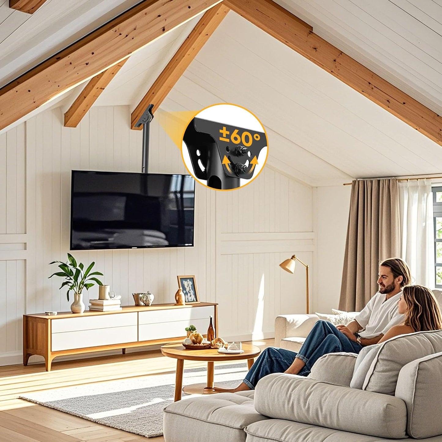 PrimeCables Ceiling TV Mount, Full Motion Hanging TV Mount Bracket for Most 43-86 Inch LED, LCD, OLED Curved/Flat Screen TVs up to VESA 600x400mm and 132 Lbs