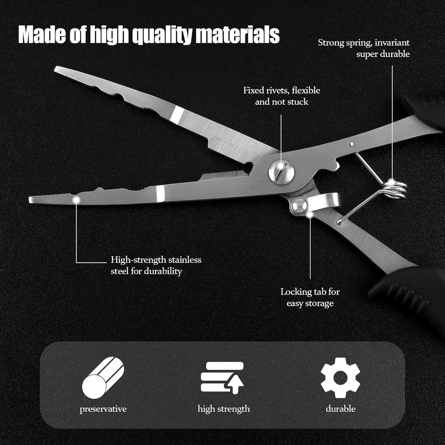 Fishing Pliers Stainless Steel Hook Remover Braid Cutter Rustproof Saltwater Split Ring Pliers Fishing Multi-Tools with Sheath and Lanyard