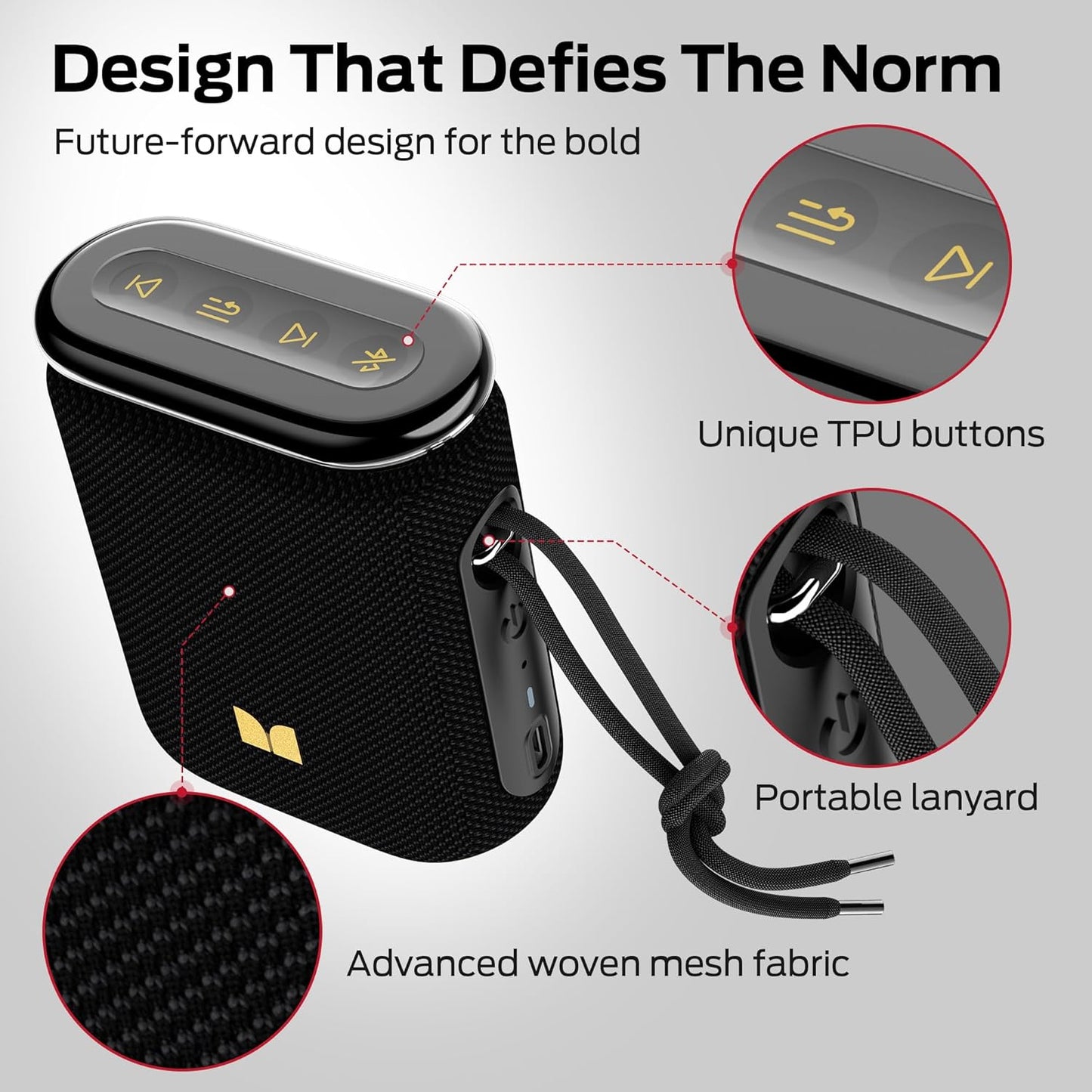 Monster Atomic Pebble Bluetooth Speaker, Portable Wireless Speaker with 15W Loud Sound, Bluetooth 6.0, Support 100+TWS Pairing, 15H Playtime, IP56 Waterproof Outdoor Speaker for Beaches Home Party
