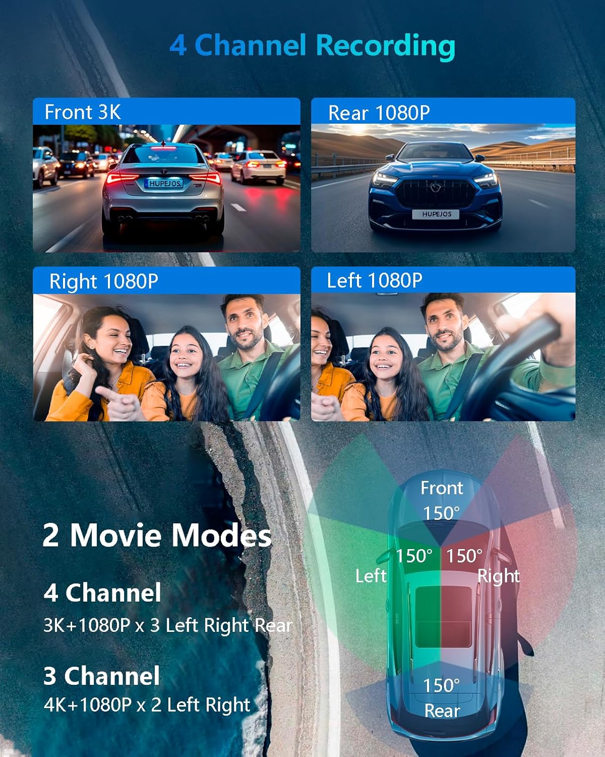 AI Dash Cam, 4 Channel Dash Cam Front and Rear, 4K Dash Camera with Driver Monitor System, Car Camera with 128GB SD Card, 360° Camera for Cars Built-in WiFi GPS, Night Vision, 24H Parking Mode V8Pro
