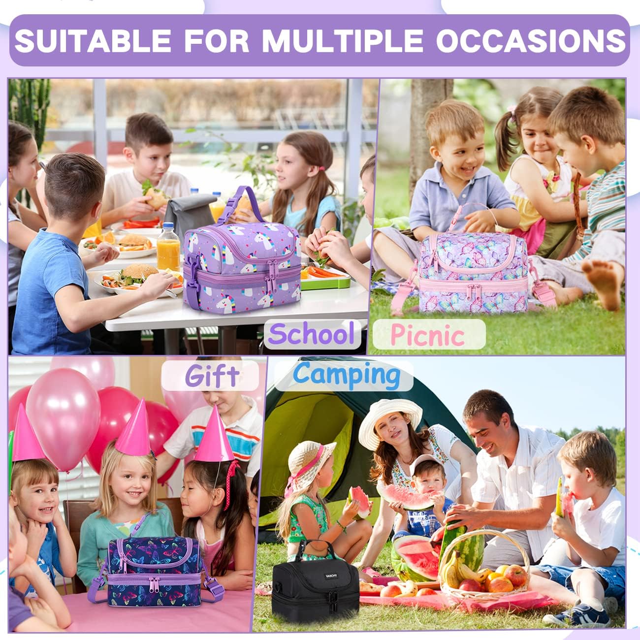 VASCHY Lunch Box Bag Men, Insulated Two Compartments Bento Cooler Bags for Adults/Women/Kids for School,Daycare,Kindergarten,Picnic Black
