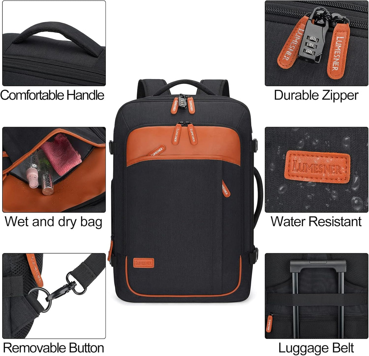 Lumesner Carry on Backpack, Extra Large 40L Flight Approved Travel Backpack for Men & Women - PuriLite
