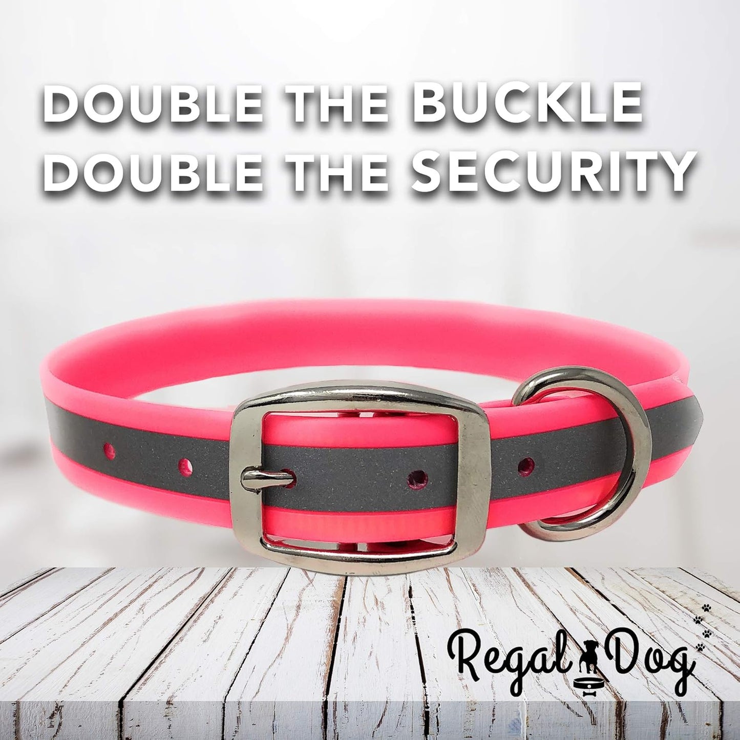 Regal Dog Products Heavy Duty Reflective Dog Collar – Adjustable and with Durable Metal Buckle and Rings Anti-Odor, chew Resistant, Waterproof Dog Collar for Small Medium and Large Dogs (Large, Pink)