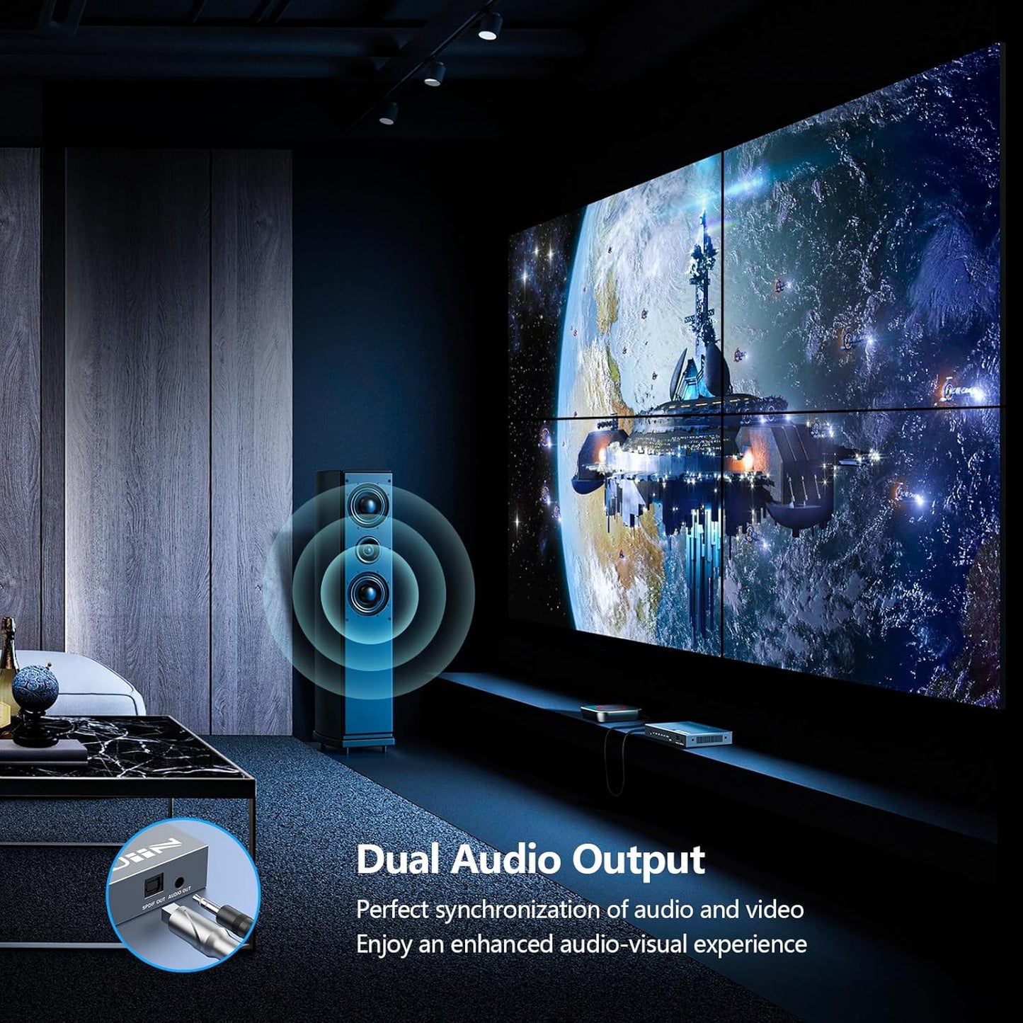 HDMI Video Wall Controller, RIUIIN TV Wall Controller, 4K TV Wall Processor, 180° Rotation, Audio, IR Remote, 2x2,1x2,1x3,1x4,2x1,3x1,4x1, Make 4 tv Screens into Wall Display