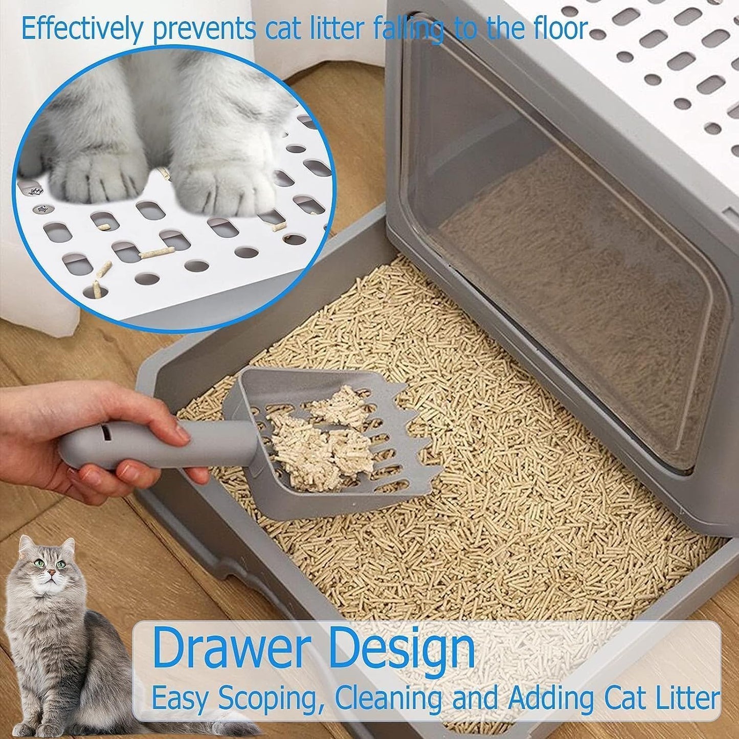 Foldable Cat Litter Box, Acotsun Extra Large Front Entry Enclosed Cat Potty, Top Entry Anti-Splashing Cat Toilet, Litter Cat Box
