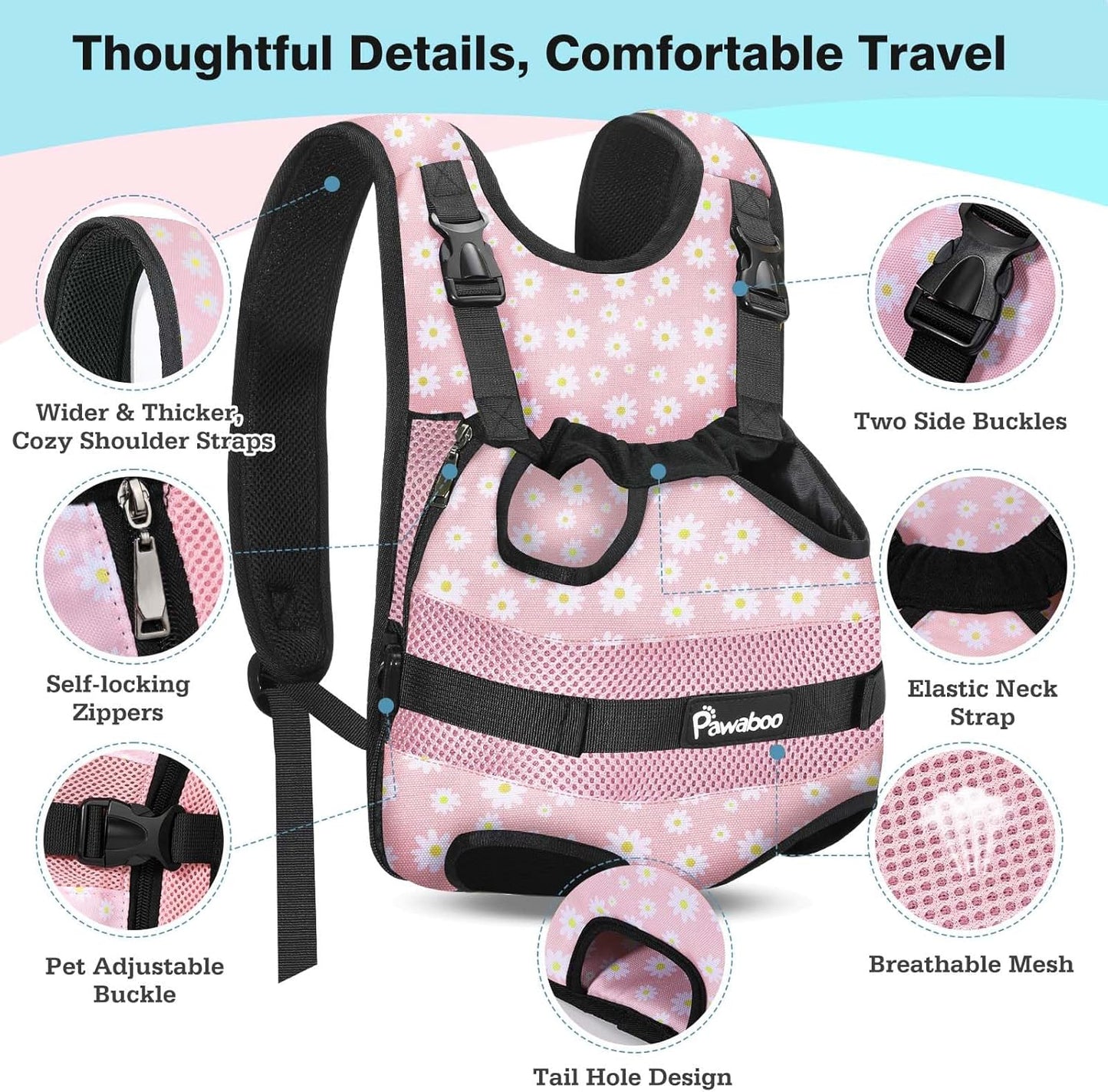 Pawaboo Pet Carrier Backpack, Adjustable Pet Front Cat Dog Carrier Backpack Travel Bag, Legs Out, Easy-Fit for Traveling Hiking Camping for Small Medium Dogs Cats Puppies, Medium, Black