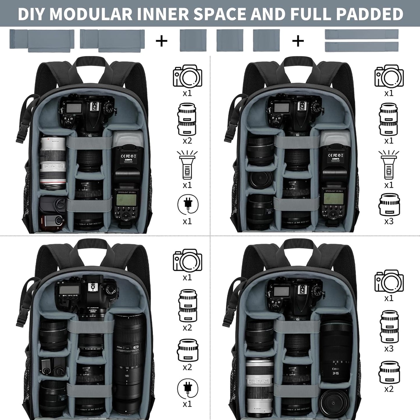 IPEB Camera Backpack Bag with Tripod Holder Water Resistant Camera Cases Photography Backpack Anti-Theft for DSLR Camera