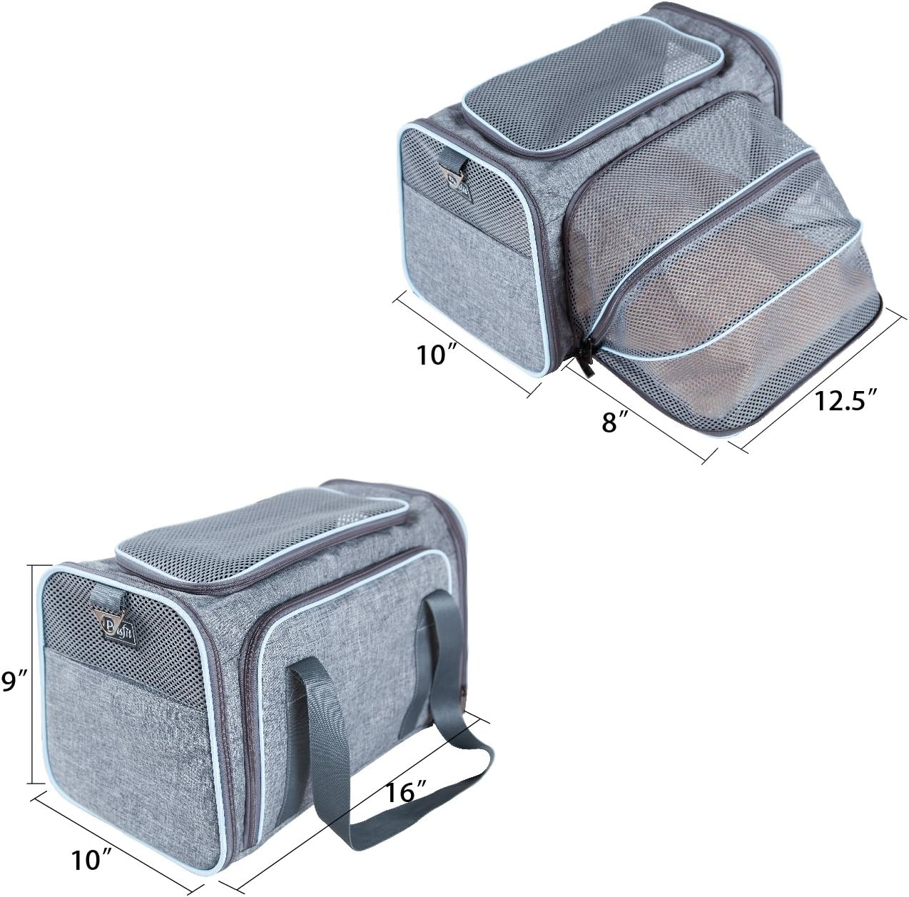 Petsfit Expandable Cat Dog Carrier Airline Approved, 17" L x 11" W x 11" H Soft-Sided Portable Pet Travel Carrier for Kitten, Puppy, Removable Soft Plush Mat and Pockets, Auto-Locking Zippers